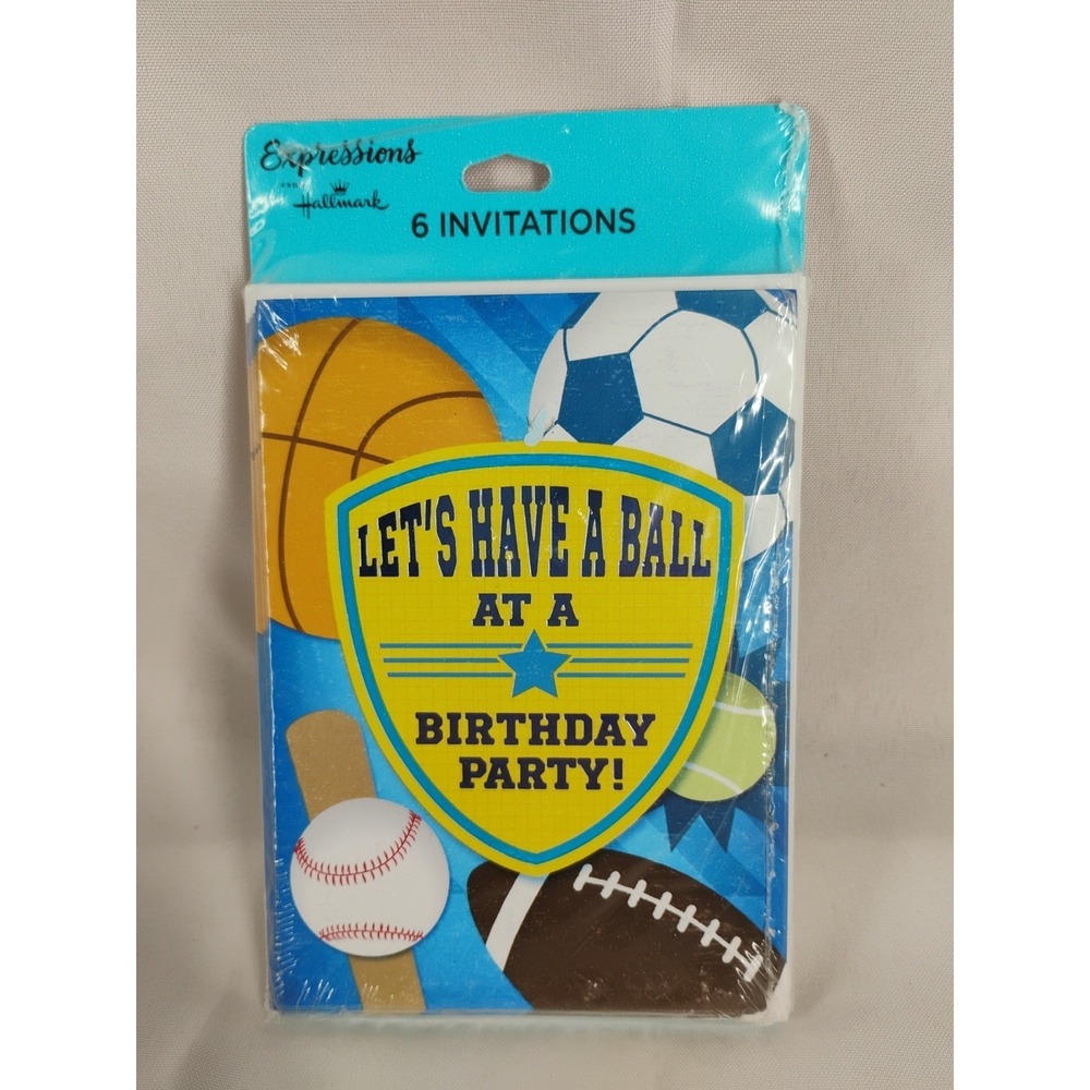 NIP Hallmark Expressions Lets Have A Ball Birthday Invitations 6 Cards/Envelopes